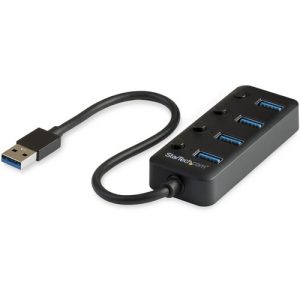 StarTech HB30A4AIB, 4 Port USB 3.0 Hub with Individual On/Off Switches, USB Type-A to 4xUSB-A Port, Black