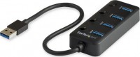 4 Port USB 3.0 Hub with Individual On/Off Switches, USB Type-A to 4xUSB-A Port, Black