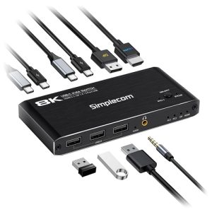 Simplecom KM470, 2 Port USB-C KVM Switch 8K Docking Station, HDMI 2.1, DP for Laptop Tablet