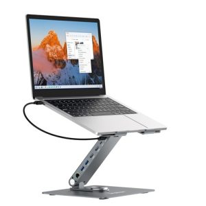 Simplecom CHT660, Adjustable Aluminium Laptop Stand with 6-Port USB-C Docking Station, Dual 4K HDMI Display, Compatible with laptops from 10 to 17 inches