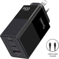 65W GaN Type C fast Charger 3 Port 2xUSB-C, 1xUSB-A, PD3.0 QC4.0 PPS AUS Approved C-tick Black with 1m Cable