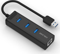 Aluminium 3-Port USB3.0 HUB + RJ45 Gigabit Ethernet Adapter, Output: USB3.0: 5Gbps / 10/100/1000M Gigabit Ethernet, LED power indicator