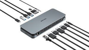 Volans VL-UCDLMD, Aluminum 14-in-1 Quadruple 4K Display Multifunctional USB-C Docking Station, 100W, 2xDP, 2xHDMI, 4xUSB, 1xGbE Port, 1x3.5mm Jack, 1xSD Card Reader, 1xMicroSD Card Reader
