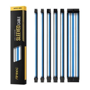 Antec PSUSCB30-401-BG/WB, Sleeved Extension Cable Kit V2, 24PIN ATX, 4+4 EPS, 8PIN PCI-E, 6PIN PCI-E, Blue/White/Black,