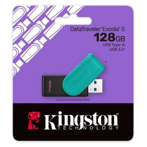 Kingston DTXS/128GB, DataTraveler Exodia S USB Flash Drive, 128GB, USB 3.2 Gen 1, Black/Turquoise