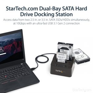 StarTech SDOCK2U313, Dock two 2.5 3.5 SATA SSD/HDDs over high performance USB 3.1 Gen 2 (10 Gbps) with UASP - Dual-drive dock supports SATA I II III (up to 6 Gbps), High capacity up to 12TB