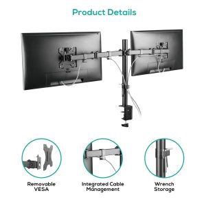 Mbeat ACA-BMA-DC01K, Activiva ErgoLife Dual Monitor Screen Double Joint Monitor Arm, 13”- 32” Display Upto 8kg per Screen, VESA, Adjustable Height, Tilt, Swivel,