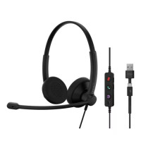 1001421, IMPACT 100 MS Stereo USB-C+A Headset, Microsoft Teams Certified, Stereo Wired Headset, Noise-Cancelling Uni-Directional Microphone, USB-C Connectivity with USB-A Adapter, Ultra-Lightweight Design (76g), In-Line Call Controls, Leatherette Ear Pads, On-Ear Design, 2 Year Warranty