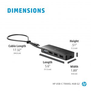 HP 7PJ38AA, USB-C Travel Hub G2, 90W, 3xUSB Port, 1xHDMI, 1xVGA, Wired
