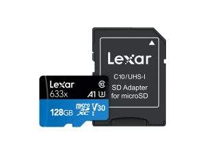 *Limits Apply, contact your AM* Lexar LSDMI128BB633A, High-Performance 633X MicroSDHC, 128GB, UHS-I, Read Speed: Up to 100MB/s, Write Speed: Up to 45MB/s, 10 Year Warranty