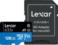 *Limits Apply, contact your AM* Lexar LSDMI128BB633A, High-Performance 633X MicroSDHC, 128GB, UHS-I, Read Speed: Up to 100MB/s, Write Speed: Up to 45MB/s, 10 Year Warranty