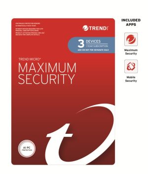 Trend Micro TICEWWMGXY3P1B, Micro Maximum Security, 3 Device, 1 Year Subscription - Auto Renew, For Mac & PC