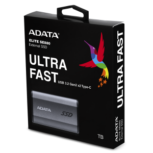 *Limits Apply, Contact your AM* Adata AELI-SE880-2TCGY, SE880 Portable SSD, 2TB, USB 3.2 Gen 2x2 Type-C (USB 20Gbps), Read Speed: Up to 2000MB/s, Write Speed: Up to 2000MB/s, Titanium Gray, 5 Year Warranty