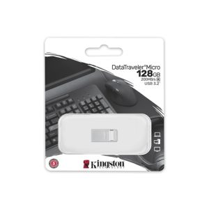 KINGSTON DTMC3G2/128GB, DataTraveler Micro 128GB USB 3.2 (Gen 1) Type A Flash Drive, 200 MB/s Read Speed, Silver