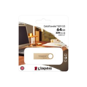 Kingston DTSE9G3/64GB, DataTraveler SE9 G3 64GB USB 3.1 (Gen 1) Type A Flash Drive, 220 MB/s Read Speed, 100 MB/s Write Speed, Gold