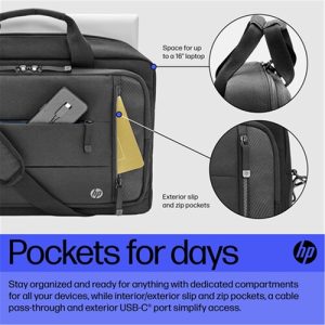 Hewlett Packard 6B8Y2AA, Renew Executive 16" Laptop Shoulder Bag, Black