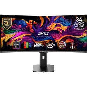341CQR QD-OLED X36, 34" UWQHD Curved Gaming Monitor, 3440x1440, 21:9, 0.03ms, 360Hz, Adaptive-Sync, 2xHDMI, 1xDP, 4xUSB, VESA, Height Adjustment, Tilt, Swivel, Pivot, 3 Year Warranty