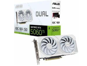 Asus DUAL-RTX5060TI-O16G-WHITE, GeForce RTX 5060 Ti Dual White, 16GB GDDR7, 2632MHz, 4608 CUDA Cores, HDMI 2.1b + 3x DisplayPort 2.1b, Recommended PSU: 550W, PCIe 5.0, 3 Year Warranty